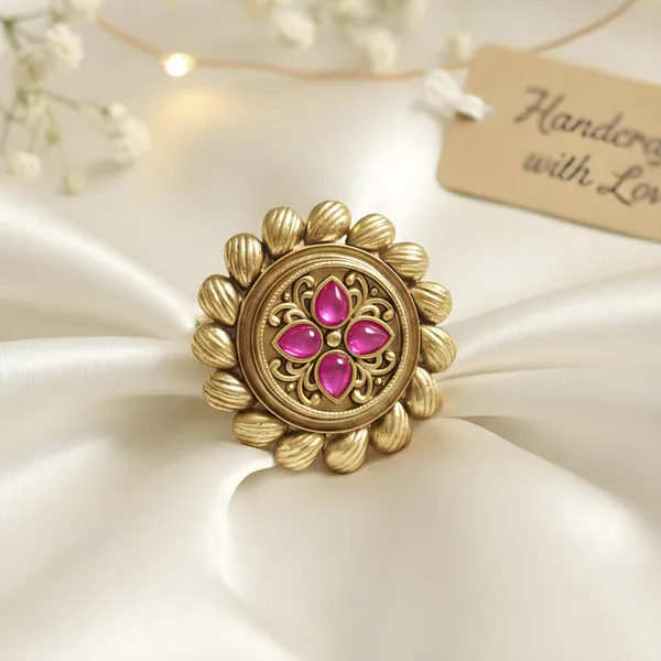 Gold_And_Pink_Stone_Floral_Ring_For_Women
