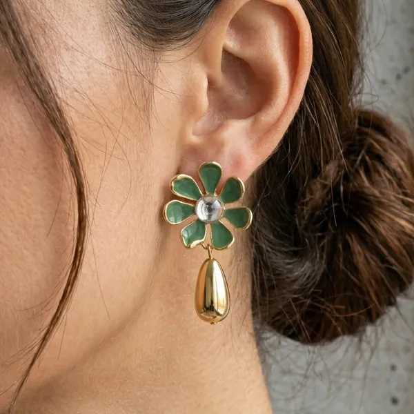 Green_And_Gold_Alloy_Resin_Floral_Drop_Earrings_For_Women
