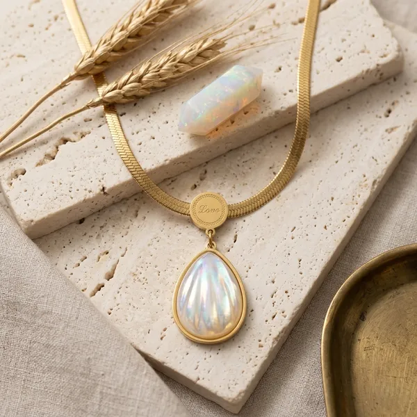Gold_And_White_Alloy_Opal_Teardrop_Pendant_Necklace_For_Women