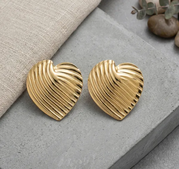 Gold_Alloy_Ribbed_Heart-Shaped_Statement_Earrings_For_Women