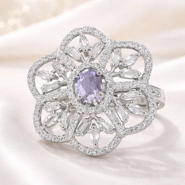 Lavender_And_Silver_Alloy_Crystal_Floral_Marquise_Cut_Ring_For_Women