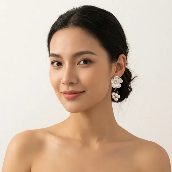 White_And_Gold_Alloy_Pearl_Floral_Drop_Earrings_For_Women