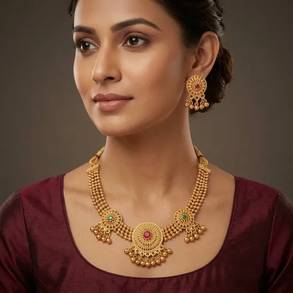 Multicolor_Traditional_Gold_Toned_Necklace_Set_With_Colorful_Stone_Embellishments