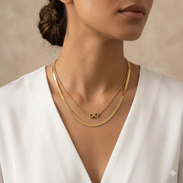 Gold_Alloy_Infinity_Heart_Dual_Layer_Chain_Necklace_Set_For_Women