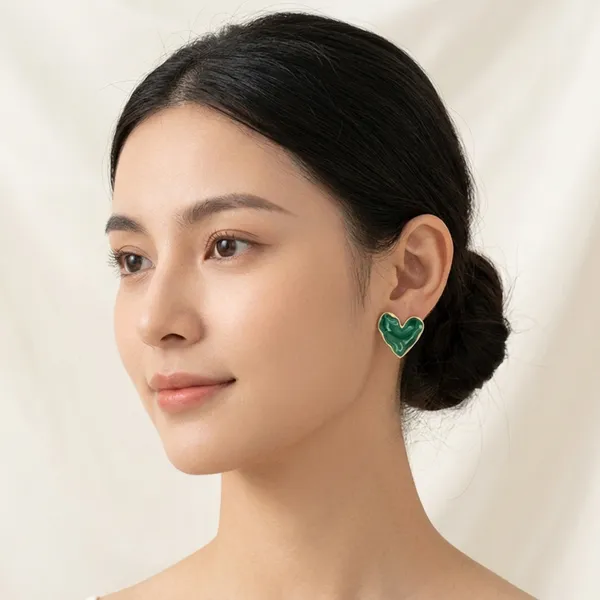 Green_And_Gold_Enamel_Heart_Stud_Earrings_For_Women_Pack_Of_2