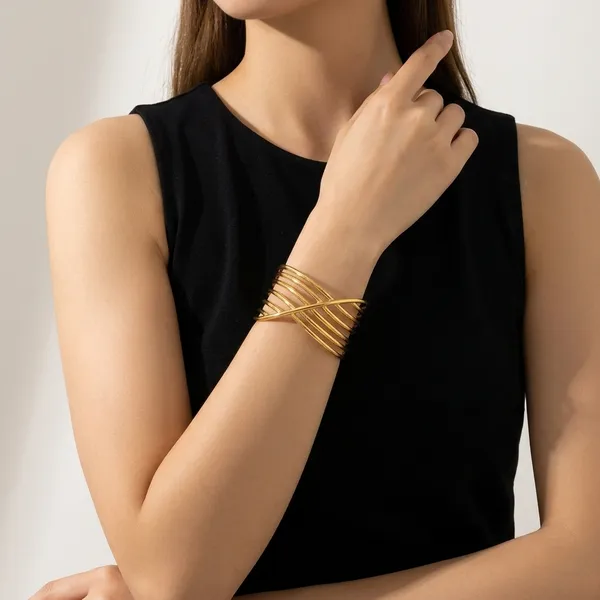 Gold_Alloy_Crisscross_Wire_Cuff_Bracelet_For_Women
