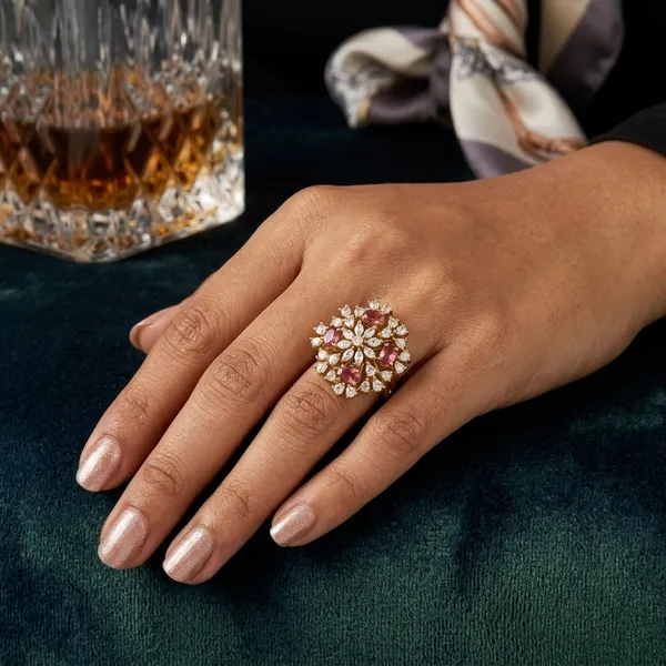 Gold_And_Pink_Alloy_Crystal_Floral_Cluster_Ring_For_Women