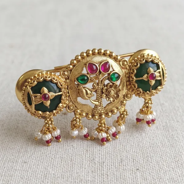 Gold_Plated_Green_Stone_Peacock_Motif_Adjustable_Finger_Ring