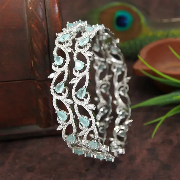 Exquisite_Silver_Toned_Designer_Bangles_With_Mint_Green_Teardrop_Stones