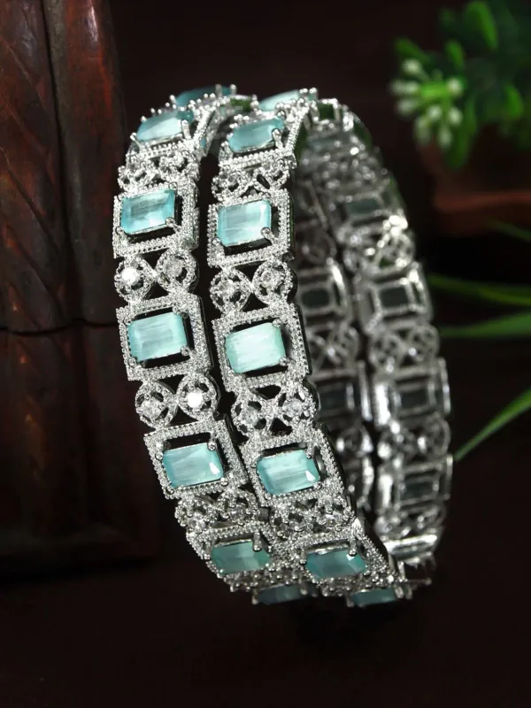 Mint_And_White_American_Diamond_Silver_Plated_Bangles_(Set_Of_2)