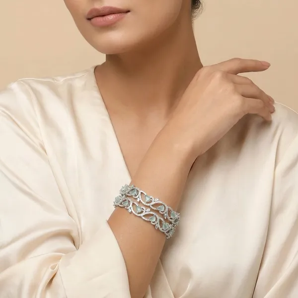 Exquisite_Silver_Toned_Designer_Bangles_With_Mint_Green_Teardrop_Stones