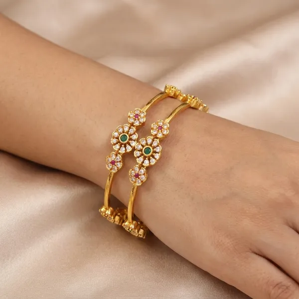 Elegant_Micro_Gold_And_Brass_Bangles_Floral_Stone_Studded_Design
