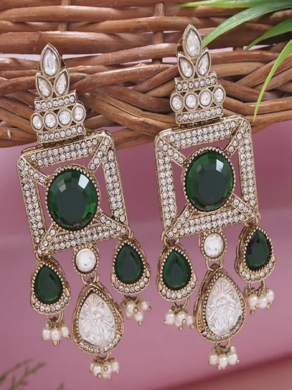 Gold_Plated_Ruby_Green_Stone_&_Pearl_Drop_Earrings