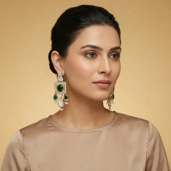 Gold_Plated_Ruby_Green_Stone_&_Pearl_Drop_Earrings