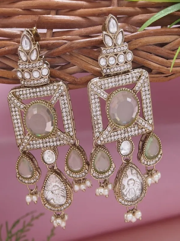 Gold_Plated_Ruby_Green_Stone_&_Pearl_Drop_Earrings