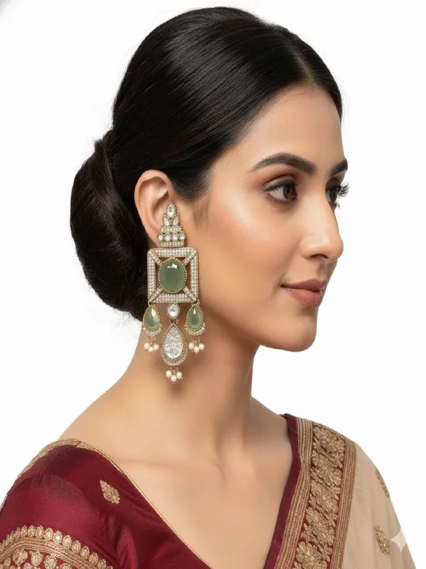Gold_Plated_Ruby_Green_Stone_&_Pearl_Drop_Earrings