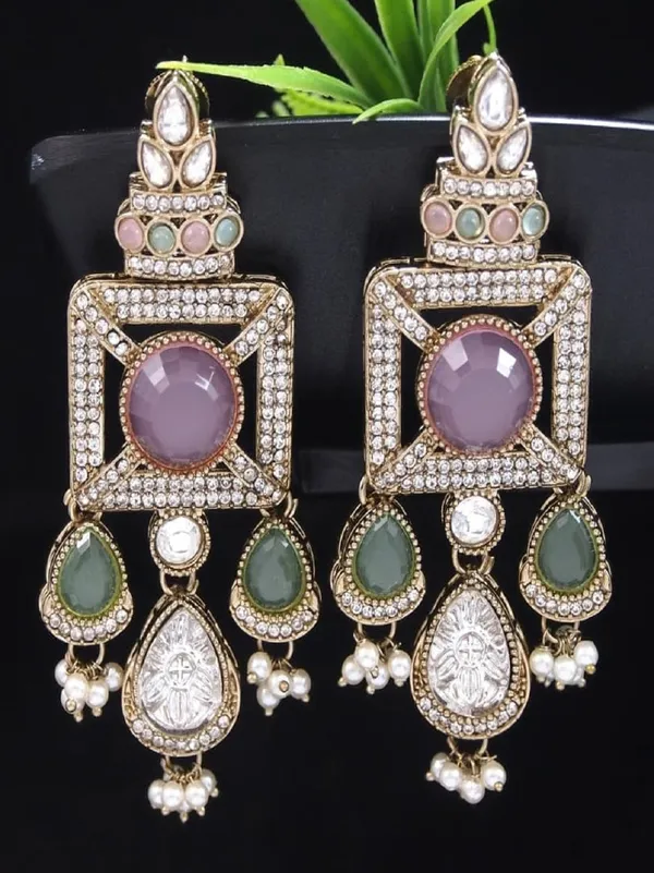 Gold_Plated_Ruby_Green_Stone_&_Pearl_Drop_Earrings