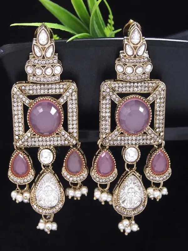Gold_Plated_Ruby_Green_Stone_&_Pearl_Drop_Earrings