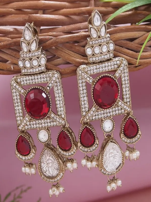 Gold_Plated_Ruby_Green_Stone_&_Pearl_Drop_Earrings