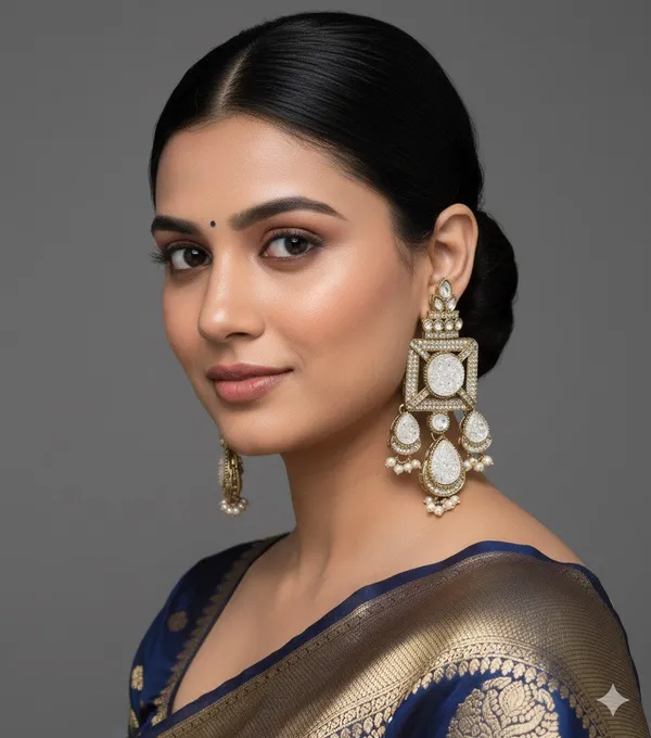 Gold_Plated_Ruby_Green_Stone_&_Pearl_Drop_Earrings