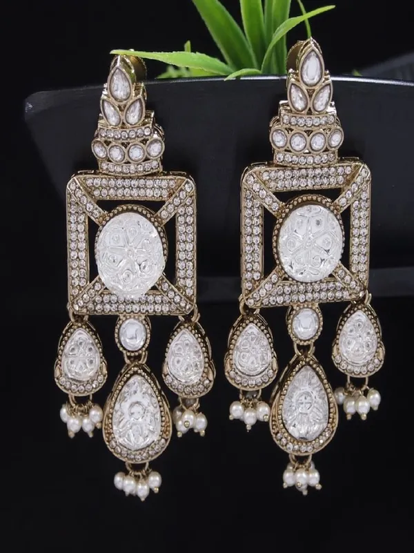 Gold_Plated_Ruby_Green_Stone_&_Pearl_Drop_Earrings