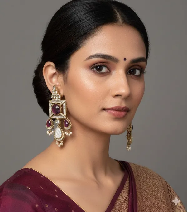 Gold_Plated_Ruby_Green_Stone_&_Pearl_Drop_Earrings