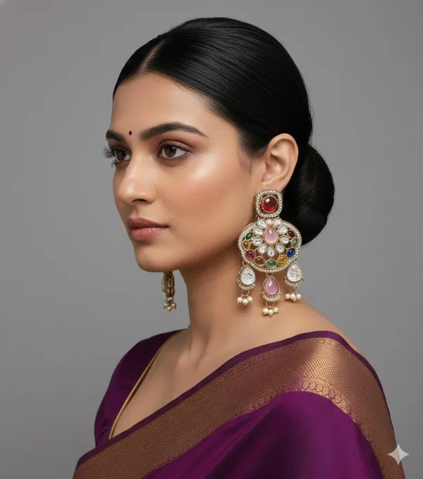 Traditional_Wedding_Style_Multi_Stone_Pearl_Drop_Earrings