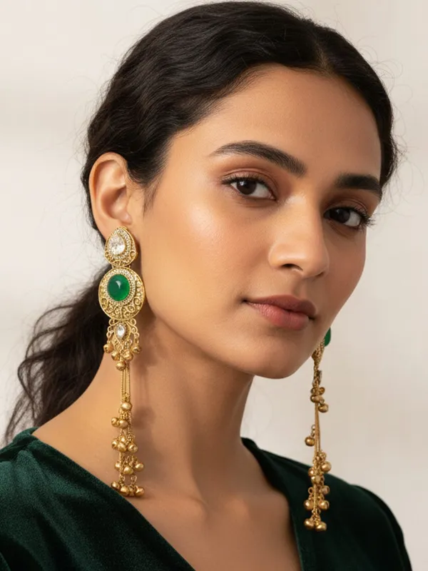 Gold_Plated_Kashmiri_Drop_Long_Earrings_With_Kundan_Detailing_&_Ghungroo_Work