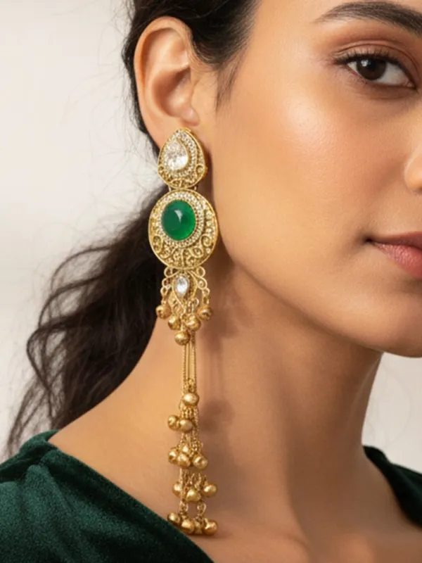 Gold_Plated_Kashmiri_Drop_Long_Earrings_With_Kundan_Detailing_&_Ghungroo_Work