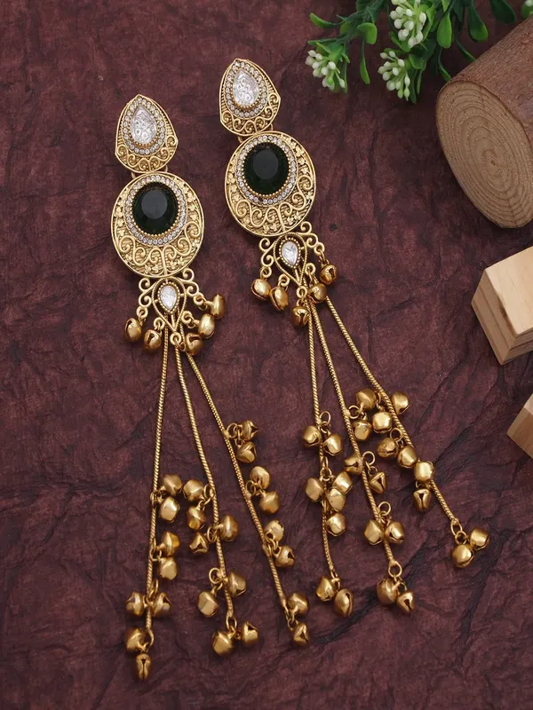 Gold_Plated_Kashmiri_Drop_Long_Earrings_With_Kundan_Detailing_&_Ghungroo_Work