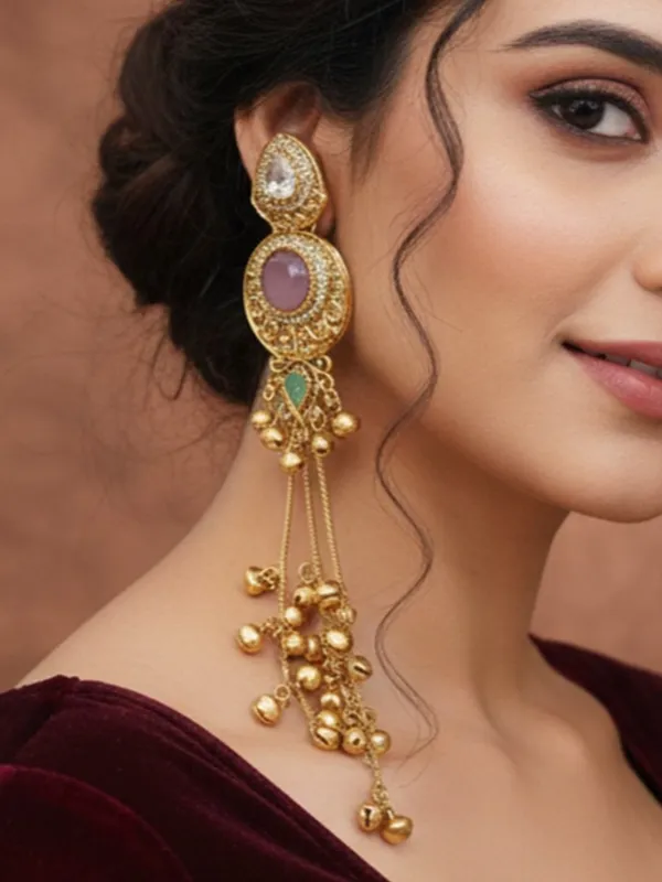 Gold_Plated_Kashmiri_Drop_Long_Earrings_With_Kundan_Detailing_&_Ghungroo_Work