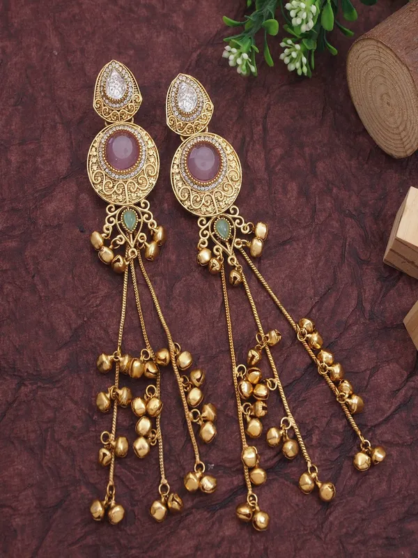 Gold_Plated_Kashmiri_Drop_Long_Earrings_With_Kundan_Detailing_&_Ghungroo_Work