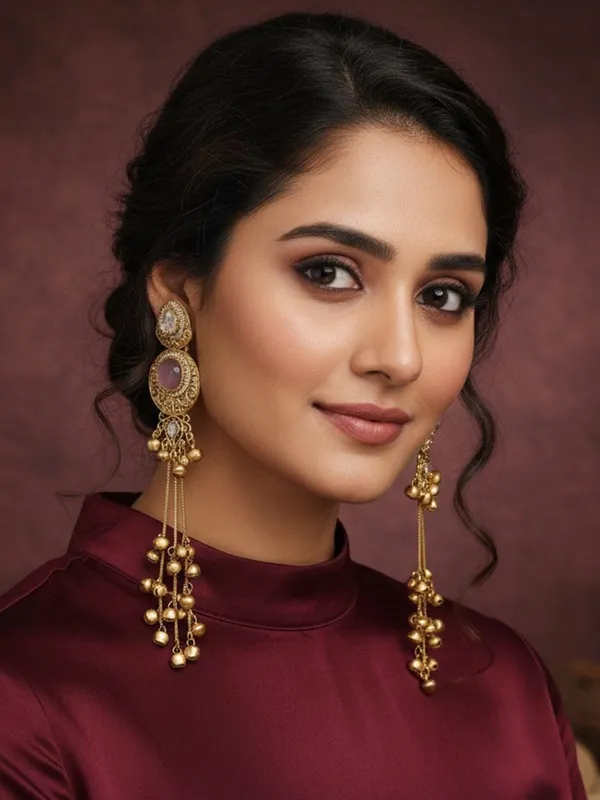 Gold_Plated_Kashmiri_Drop_Long_Earrings_With_Kundan_Detailing_&_Ghungroo_Work