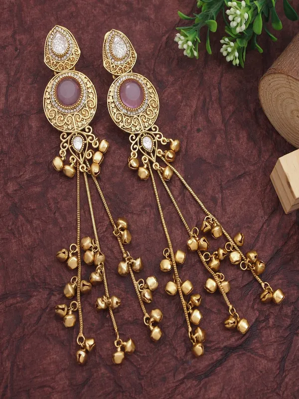 Gold_Plated_Kashmiri_Drop_Long_Earrings_With_Kundan_Detailing_&_Ghungroo_Work