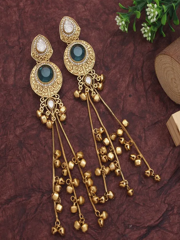 Gold_Plated_Kashmiri_Drop_Long_Earrings_With_Kundan_Detailing_&_Ghungroo_Work