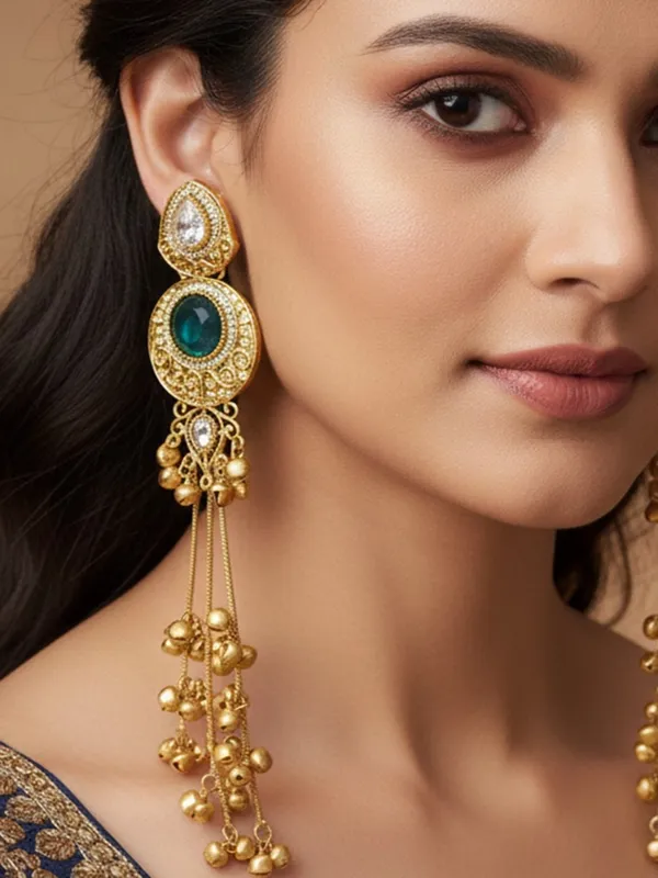 Gold_Plated_Kashmiri_Drop_Long_Earrings_With_Kundan_Detailing_&_Ghungroo_Work