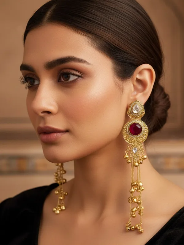 Gold_Plated_Kashmiri_Drop_Long_Earrings_With_Kundan_Detailing_&_Ghungroo_Work