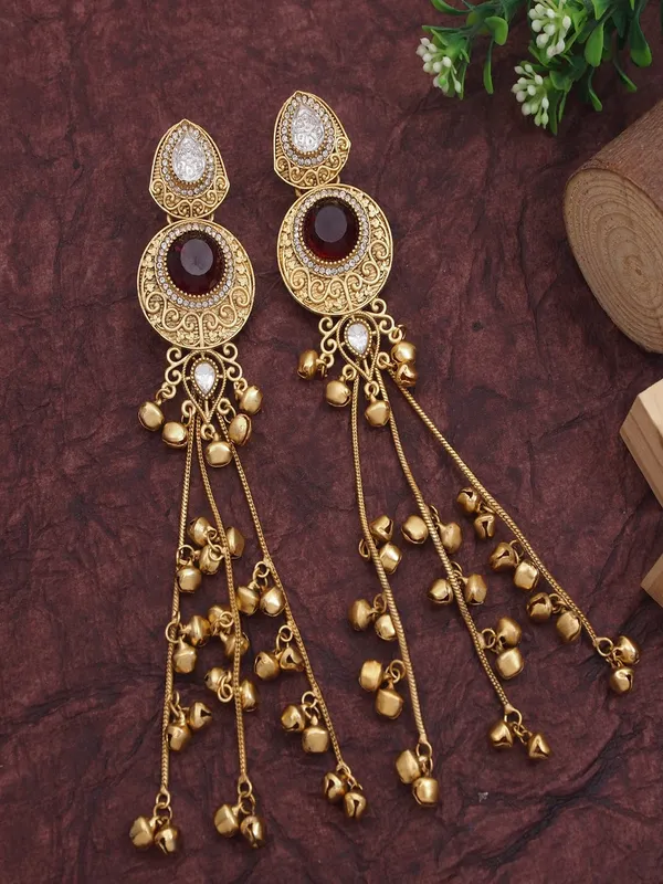 Gold_Plated_Kashmiri_Drop_Long_Earrings_With_Kundan_Detailing_&_Ghungroo_Work