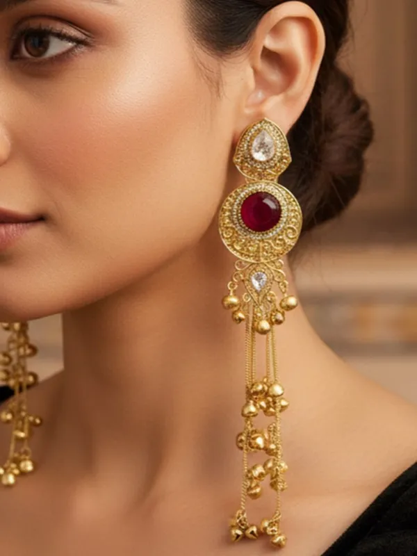 Gold_Plated_Kashmiri_Drop_Long_Earrings_With_Kundan_Detailing_&_Ghungroo_Work