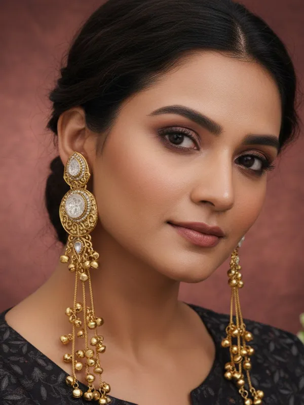 Gold_Plated_Kashmiri_Drop_Long_Earrings_With_Kundan_Detailing_&_Ghungroo_Work