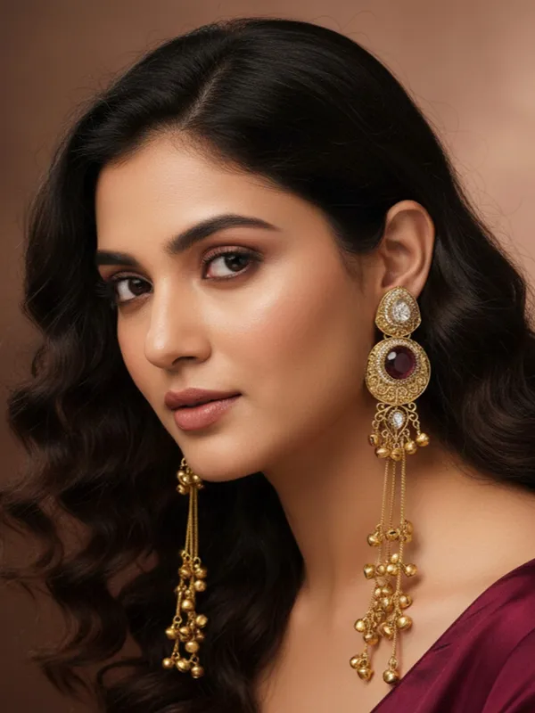 Gold_Plated_Kashmiri_Drop_Long_Earrings_With_Kundan_Detailing_&_Ghungroo_Work