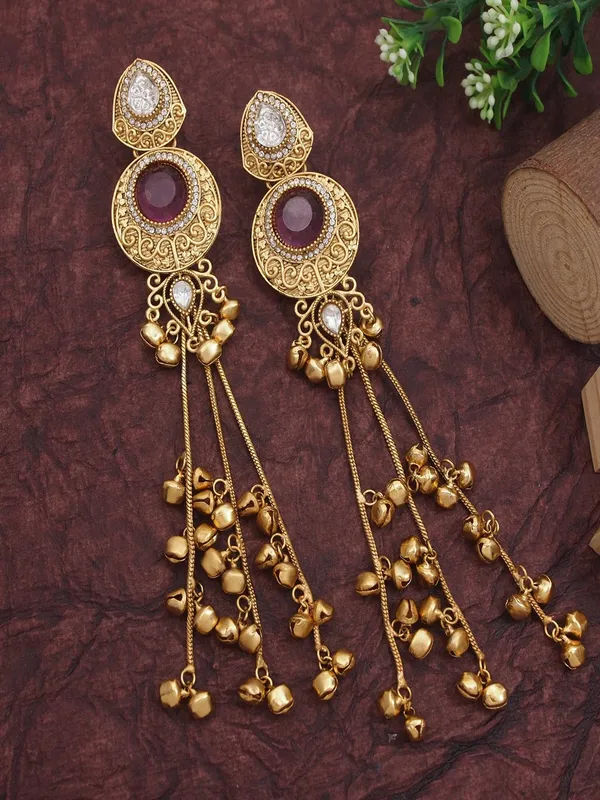 Gold_Plated_Kashmiri_Drop_Long_Earrings_With_Kundan_Detailing_&_Ghungroo_Work