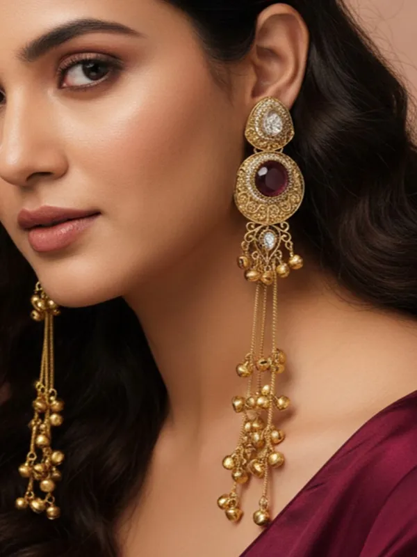 Gold_Plated_Kashmiri_Drop_Long_Earrings_With_Kundan_Detailing_&_Ghungroo_Work