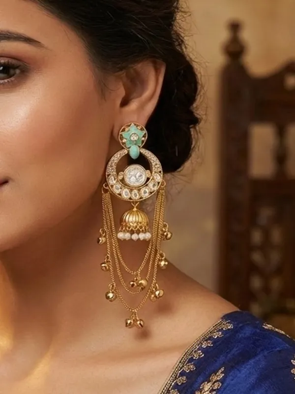 Royal_Kashmiri_Inspired_Gold_Plated_Earrings_With_Kundan_And_Ghungroo_Drops