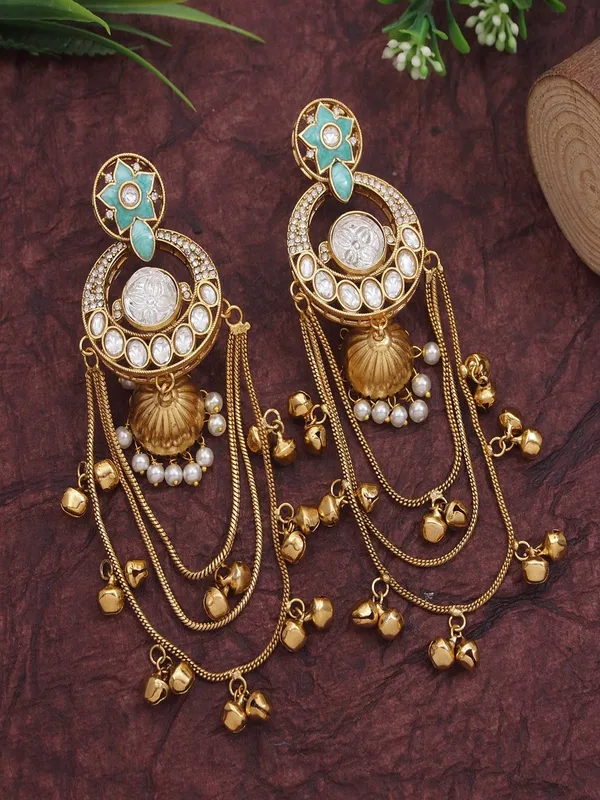 Royal_Kashmiri_Inspired_Gold_Plated_Earrings_With_Kundan_And_Ghungroo_Drops