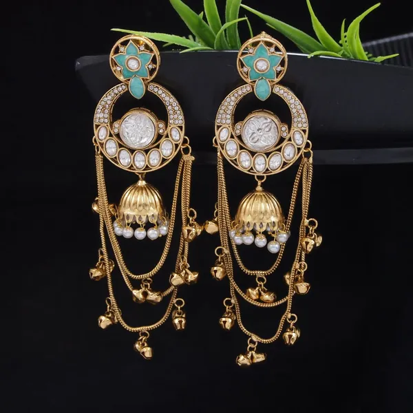 Royal_Kashmiri_Inspired_Gold_Plated_Earrings_With_Kundan_And_Ghungroo_Drops
