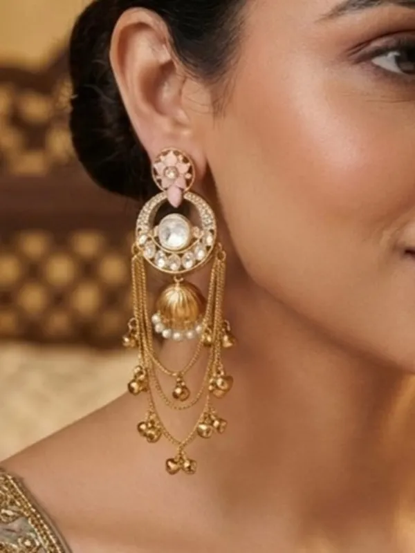 Royal_Kashmiri_Inspired_Gold_Plated_Earrings_With_Kundan_And_Ghungroo_Drops
