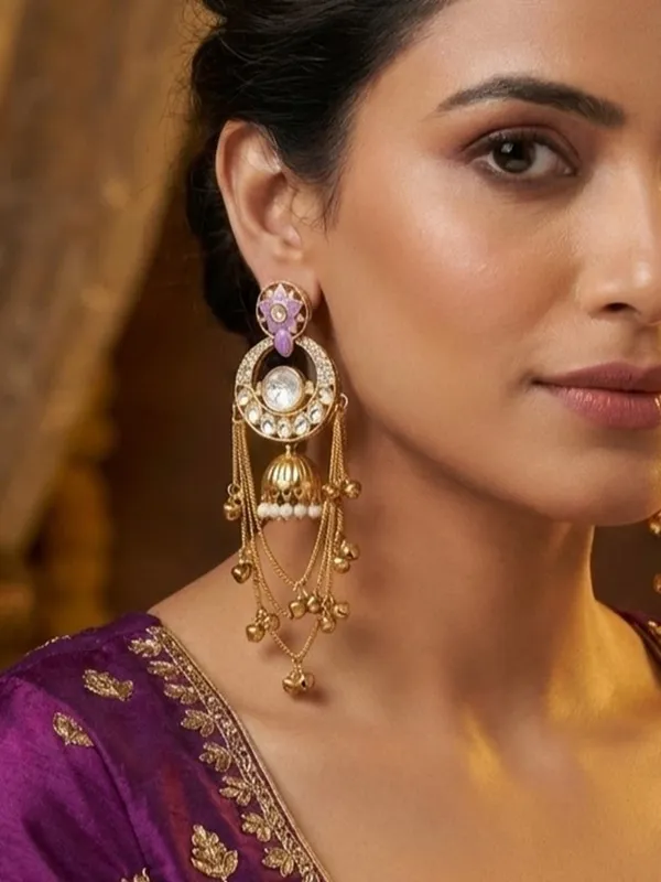 Royal_Kashmiri_Inspired_Gold_Plated_Earrings_With_Kundan_And_Ghungroo_Drops