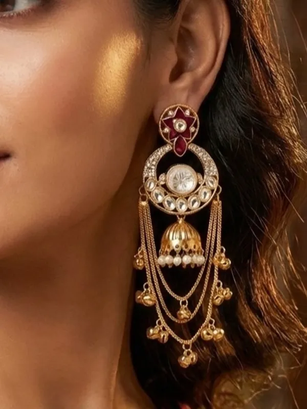 Royal_Kashmiri_Inspired_Gold_Plated_Earrings_With_Kundan_And_Ghungroo_Drops