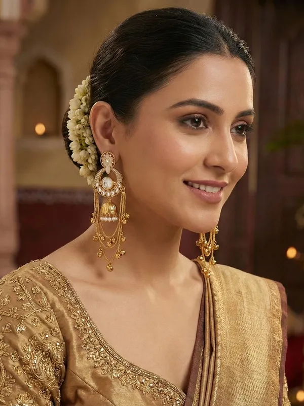 Royal_Kashmiri_Inspired_Gold_Plated_Earrings_With_Kundan_And_Ghungroo_Drops